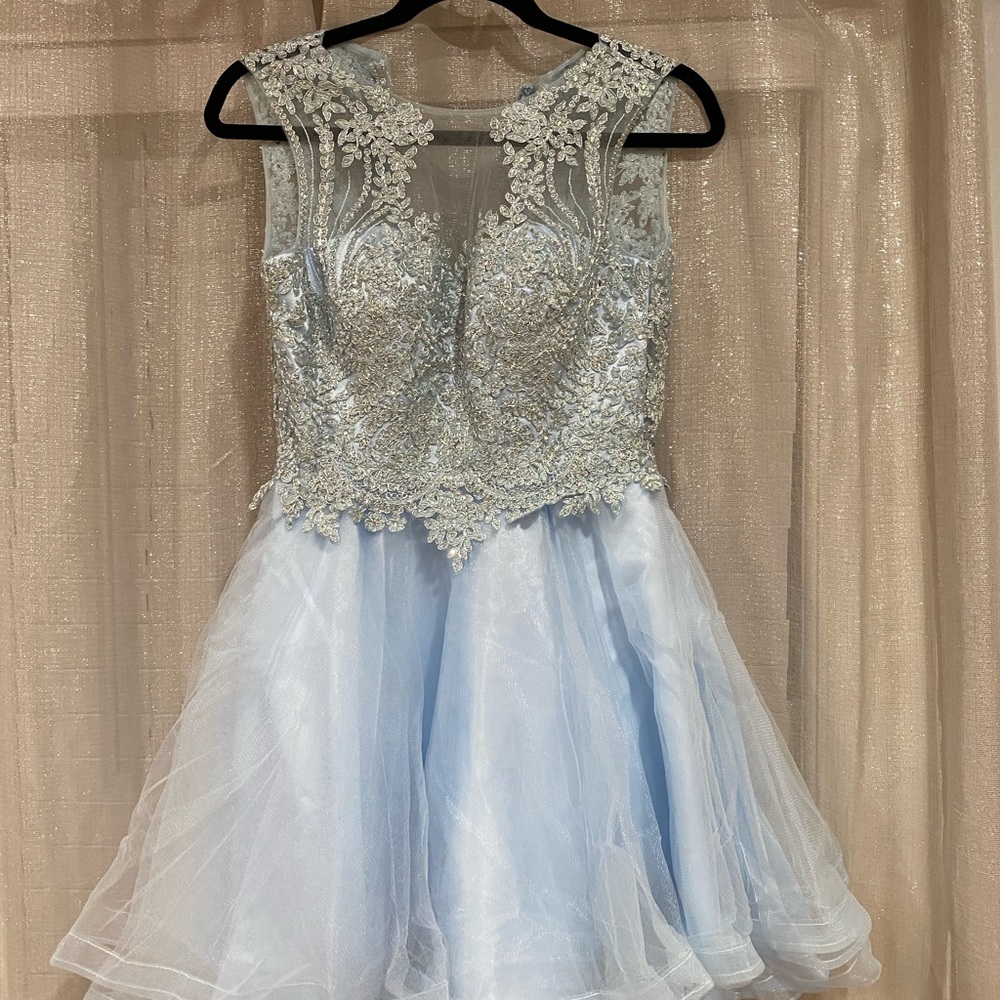 blue short dress.